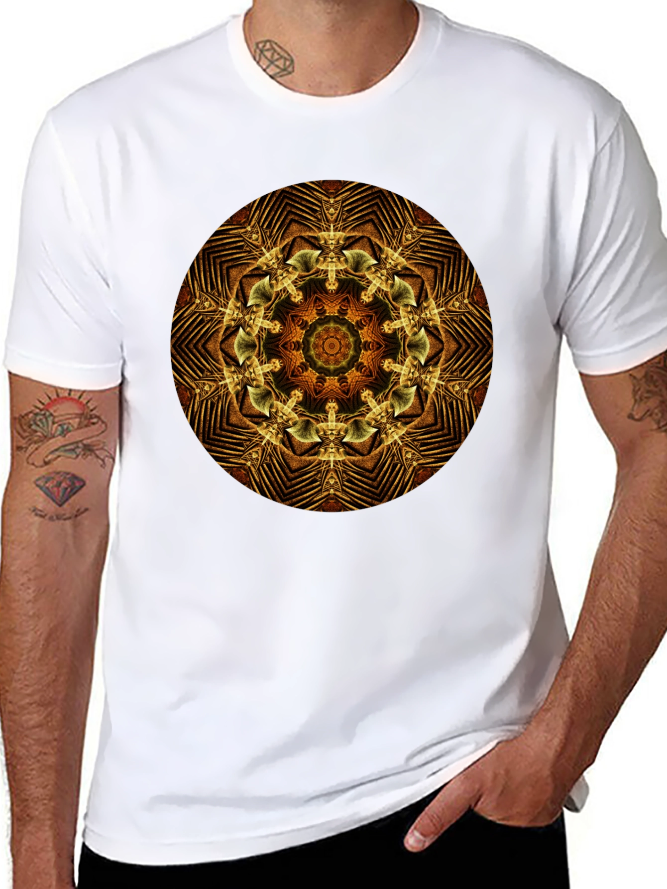 Geometric Mandala Graphic Tee - Black