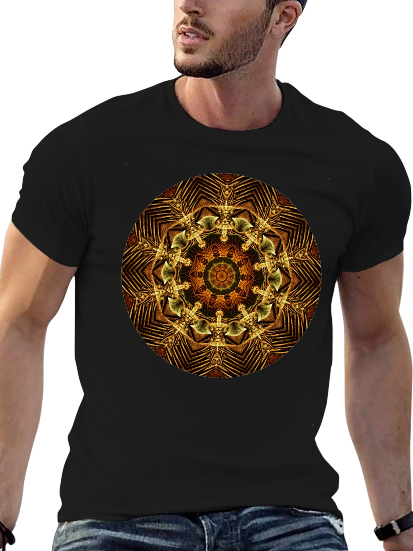 Geometric Mandala Graphic Tee - Black
