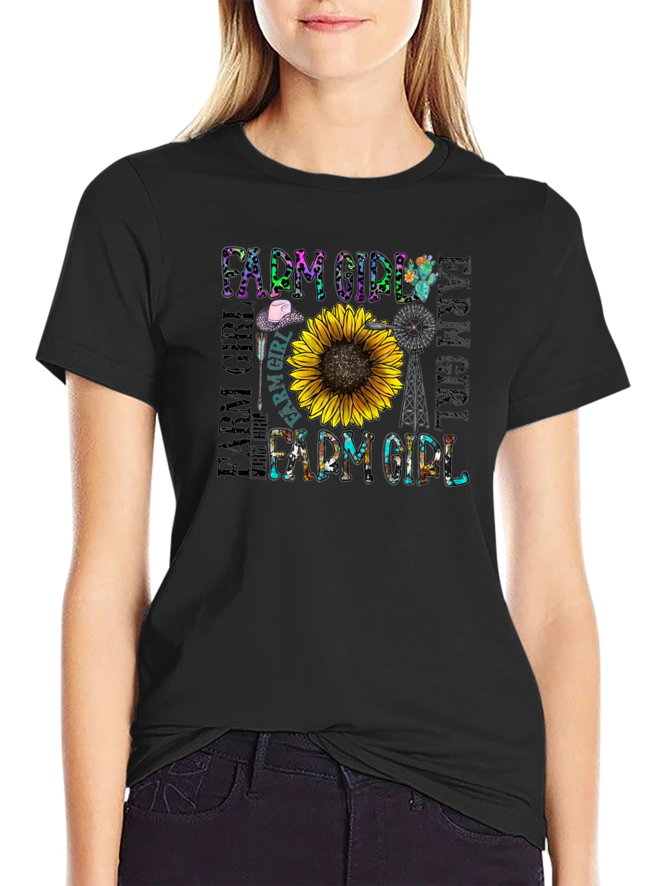 Farm Girl Graphic T-Shirt - Sunflower Country Tee