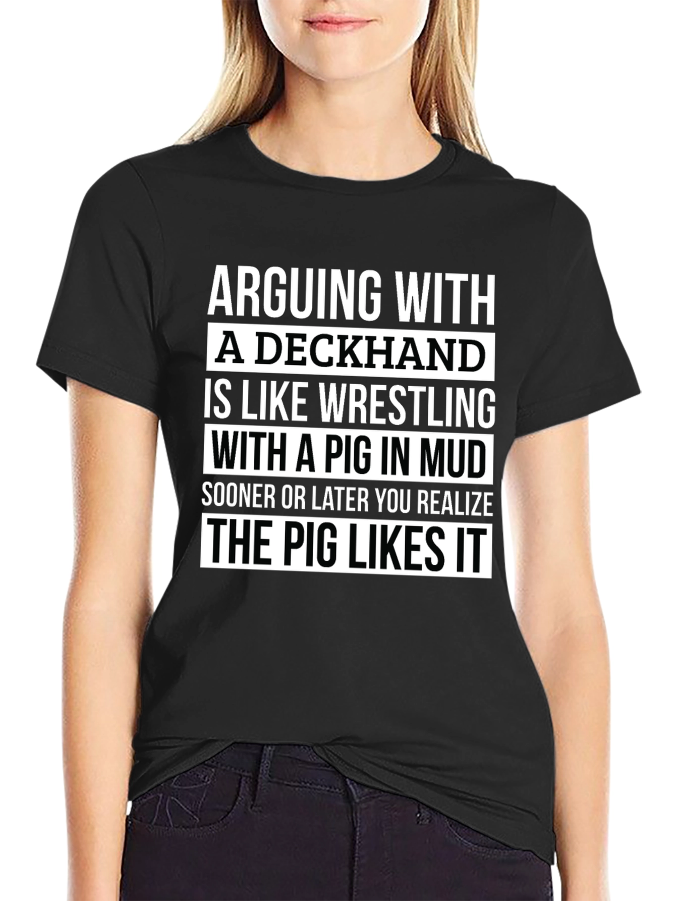 Deckhand Pig Mud Wrestling Humor T-Shirt