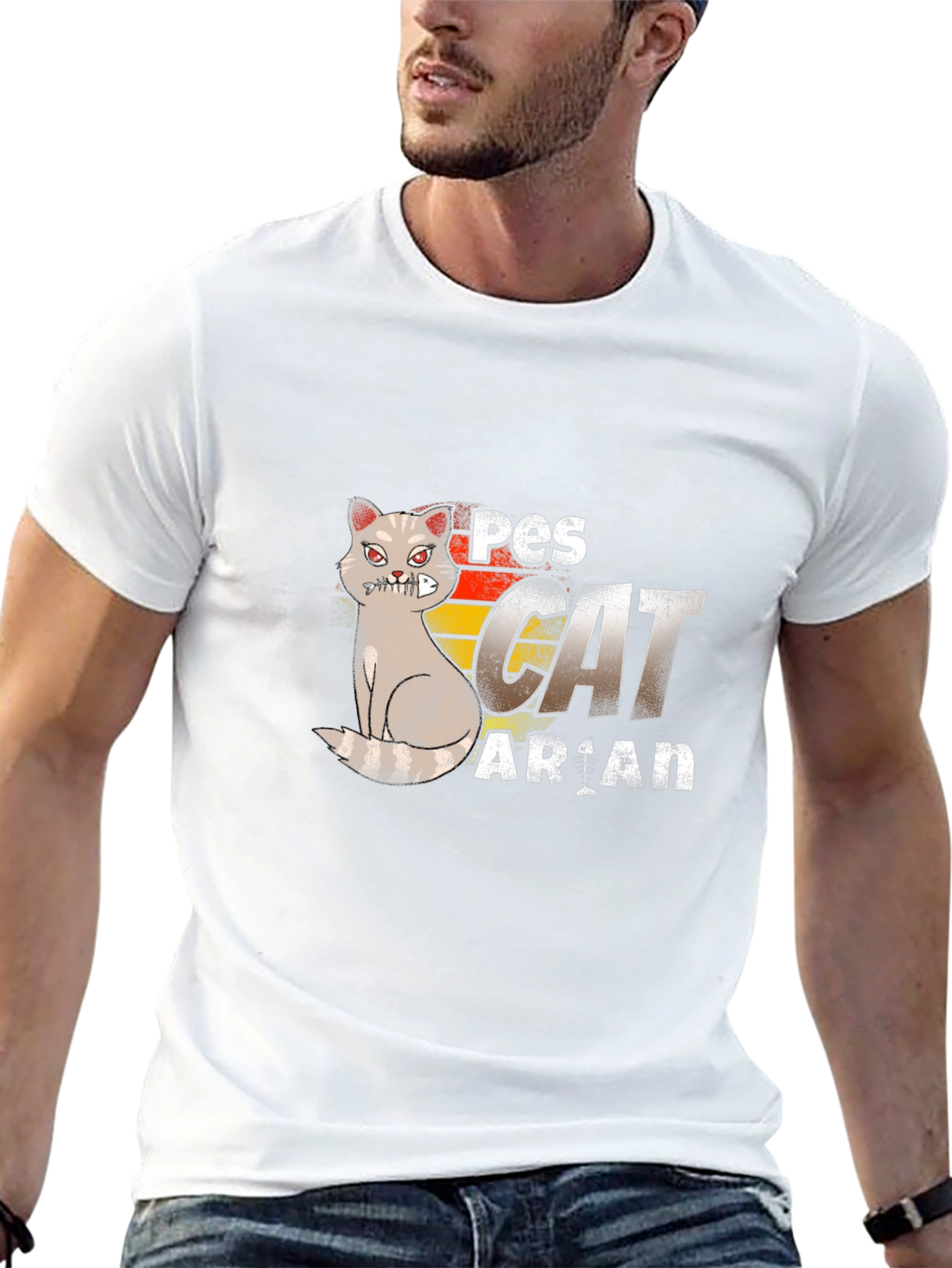 Pescatarian Cat T-Shirt Funny Seafood Lover Tee