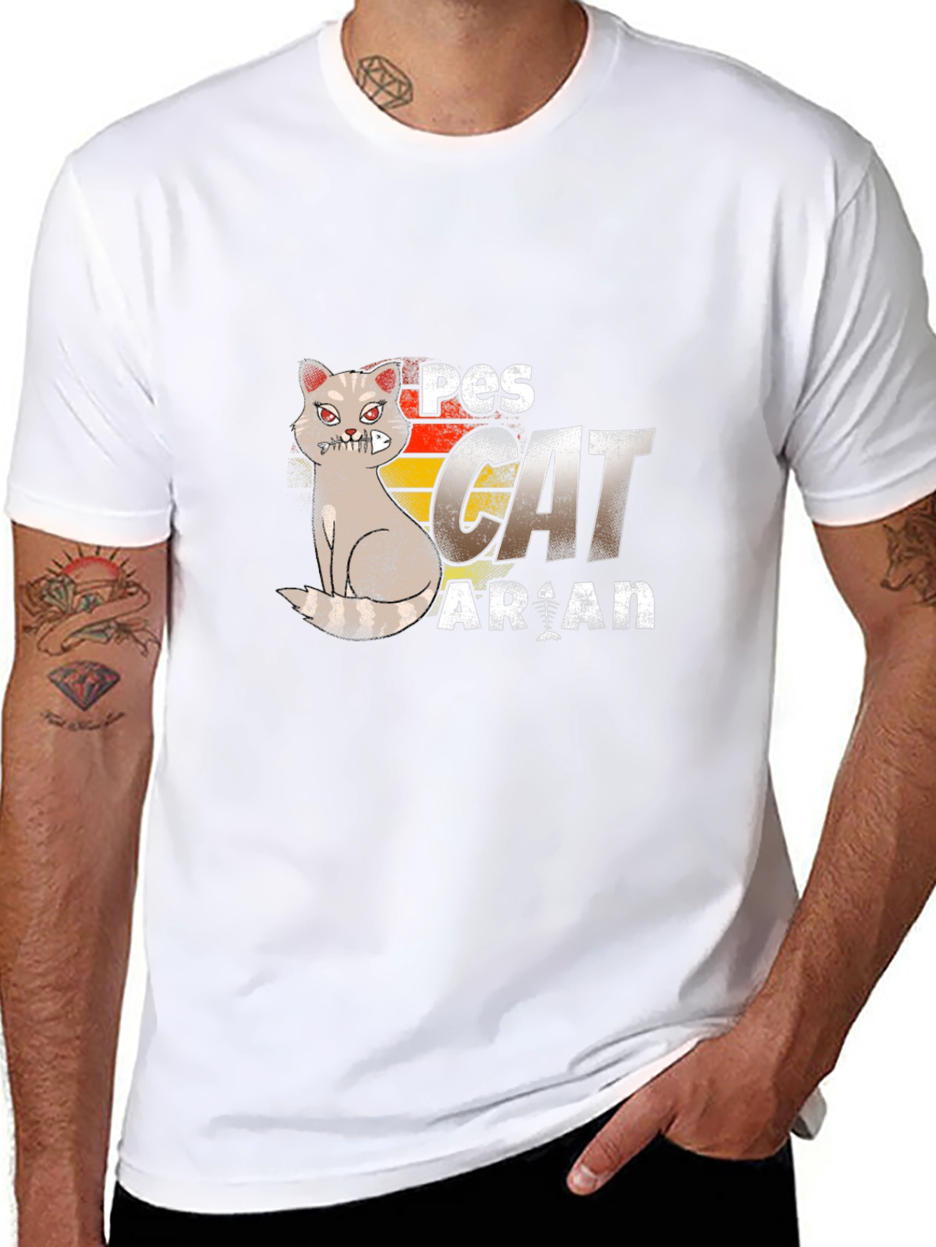 Pescatarian Cat T-Shirt Funny Seafood Lover Tee