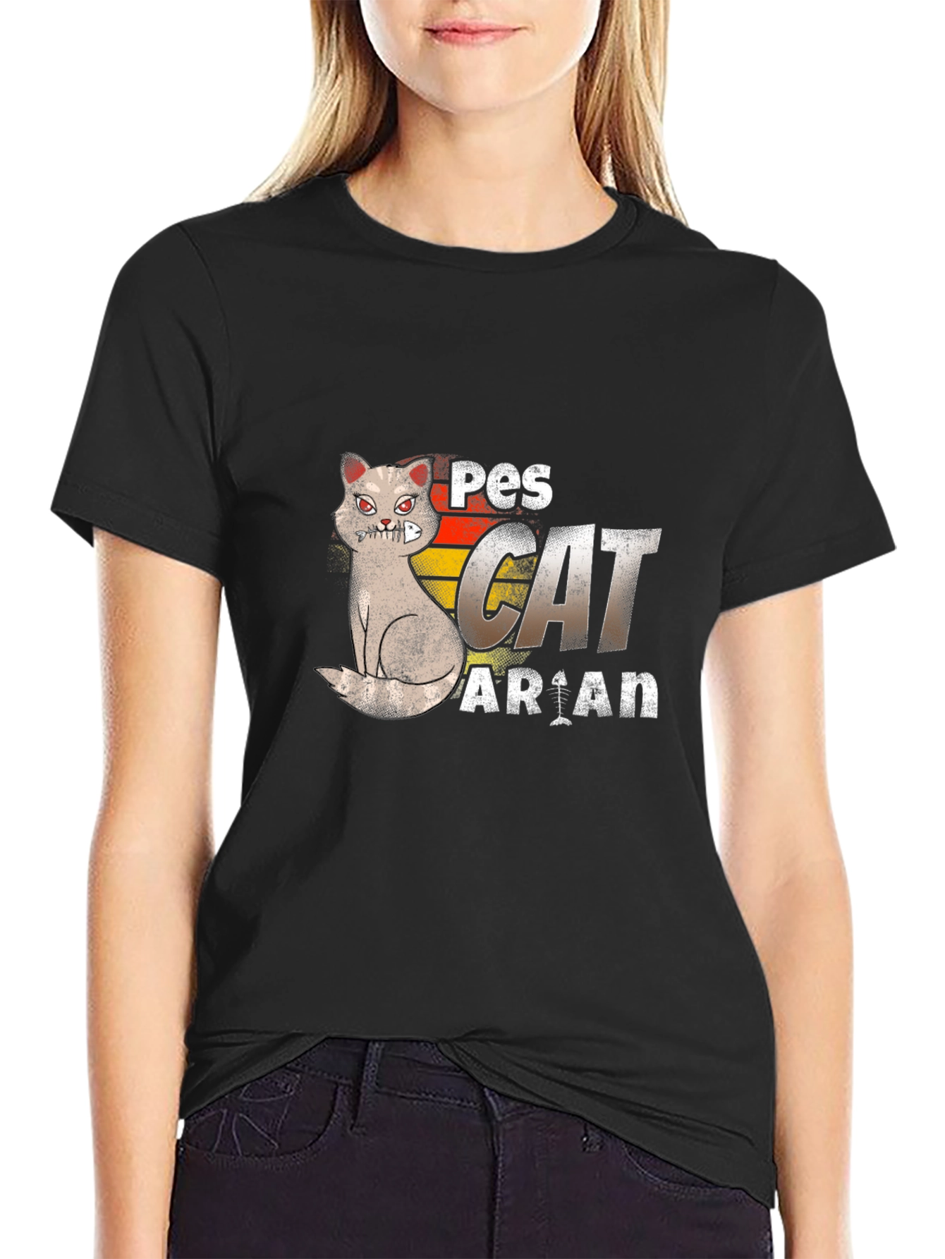 Pescatarian Cat T-Shirt Funny Seafood Lover Tee