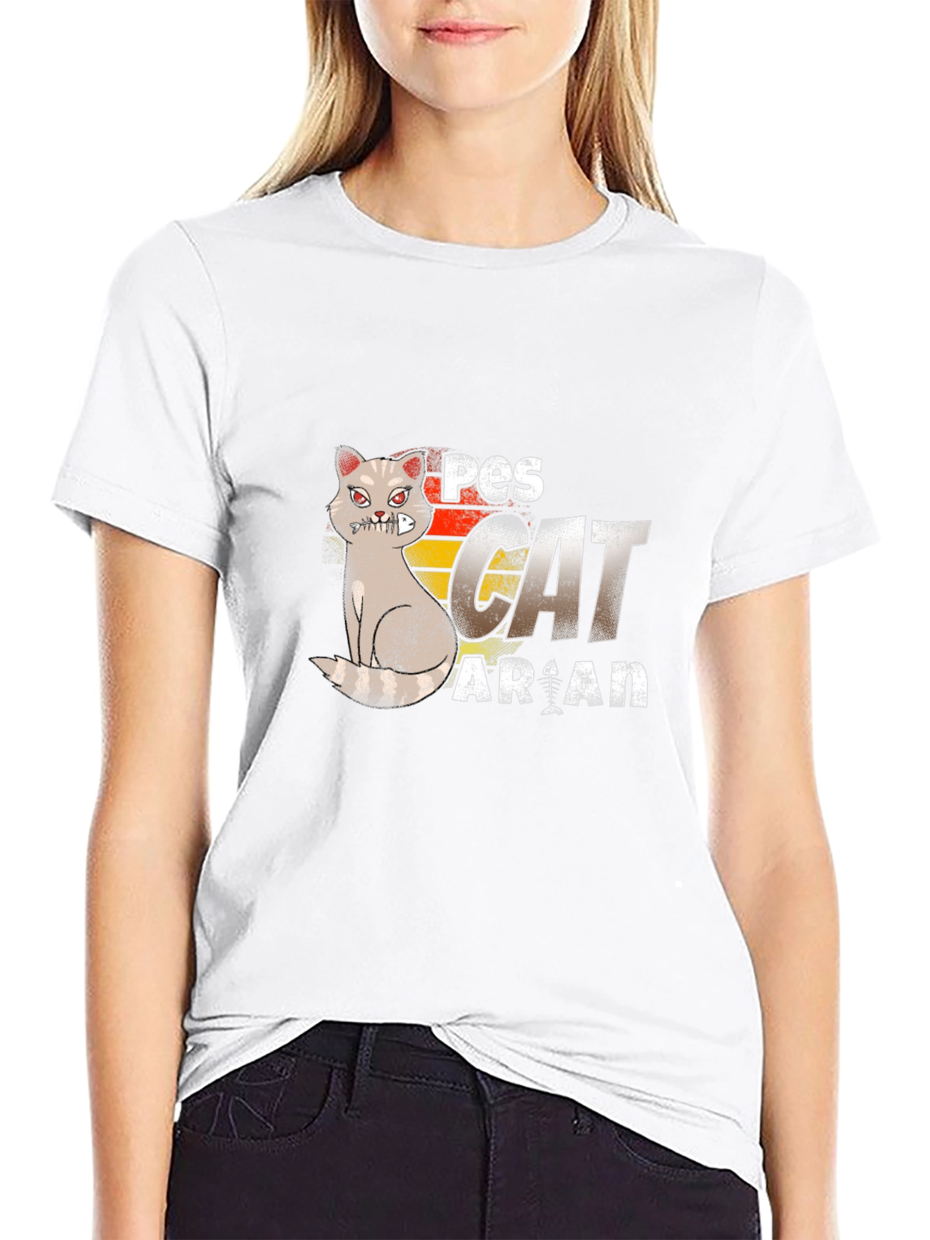 Pescatarian Cat T-Shirt Funny Seafood Lover Tee