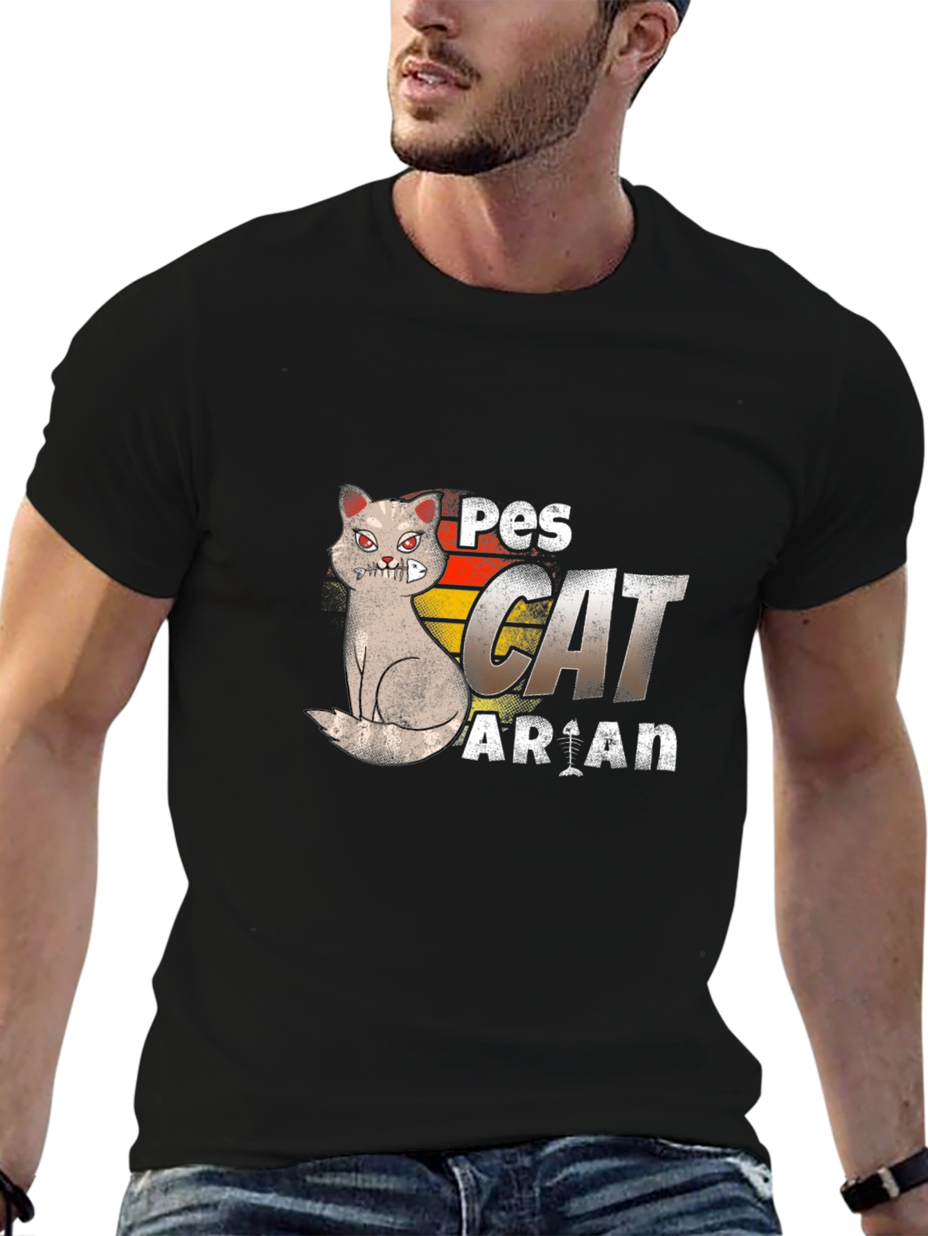 Pescatarian Cat T-Shirt Funny Seafood Lover Tee