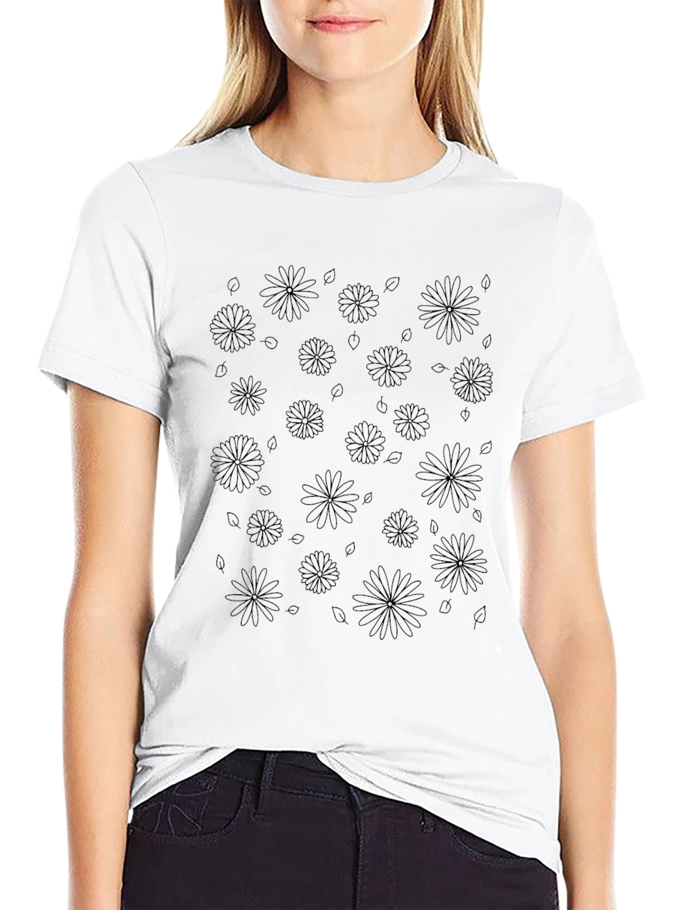 Floral Print Mens Black T-Shirt