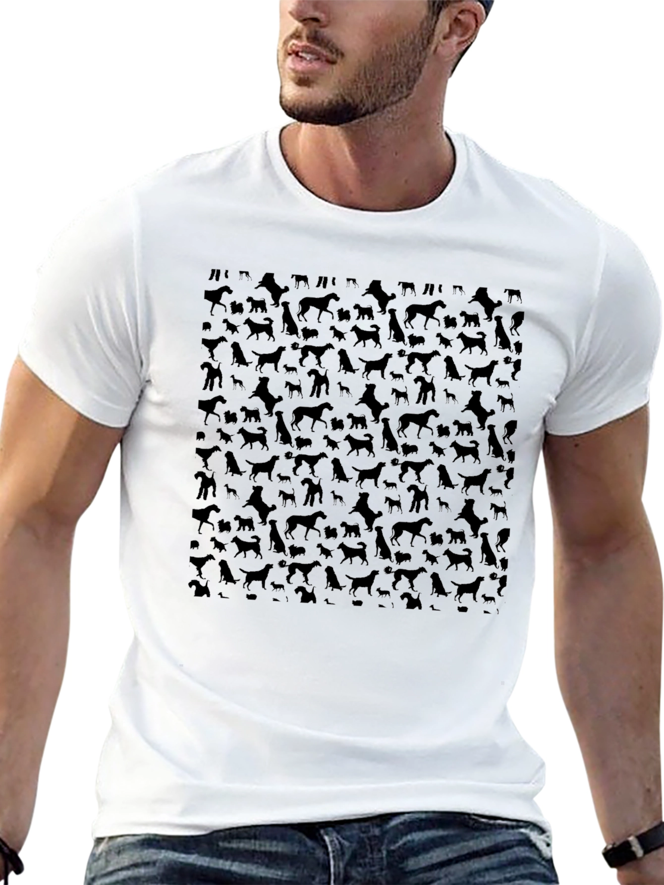 Dog Silhouette Pattern Black T-Shirt