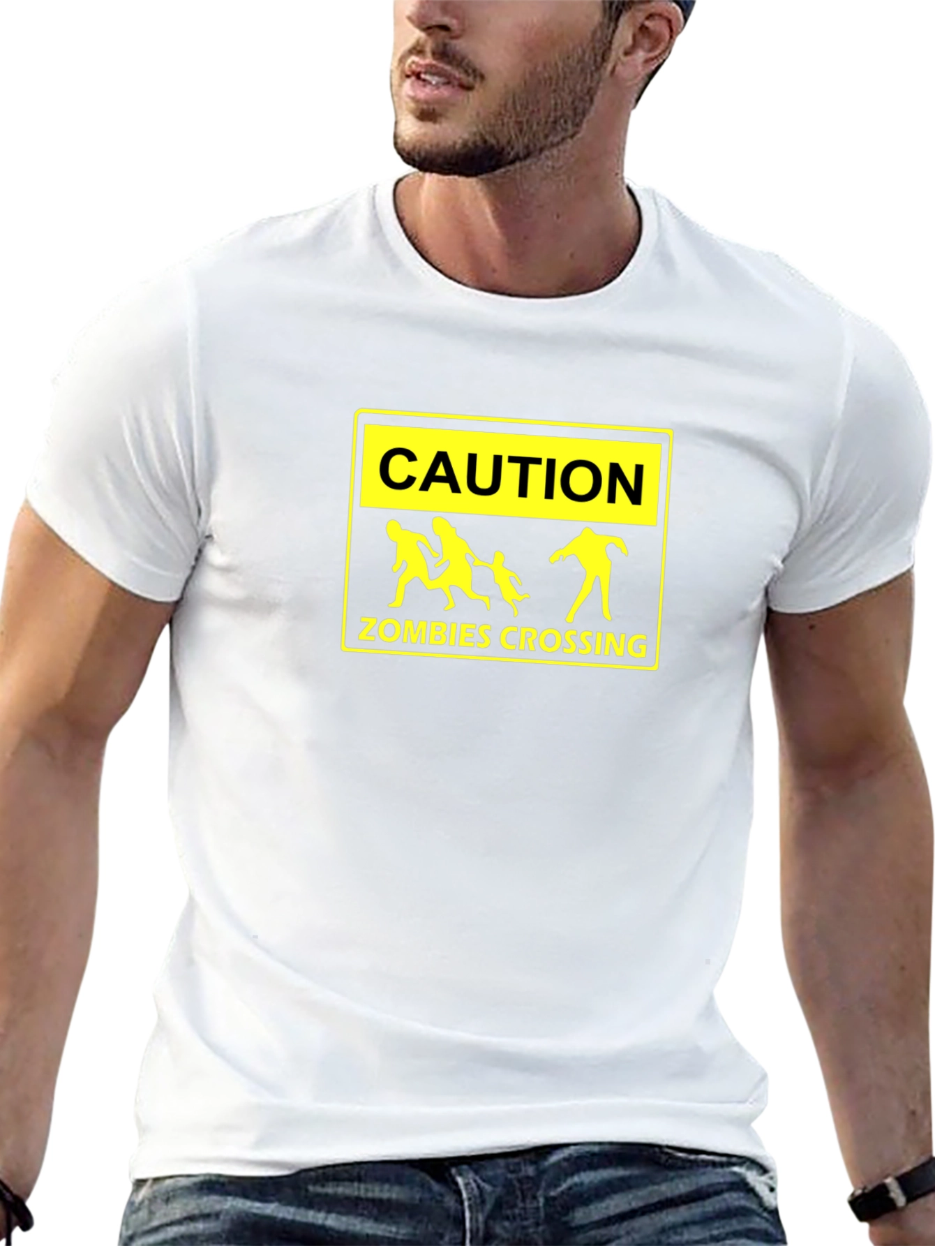 Caution Zombies Crossing Black Graphic Tee
