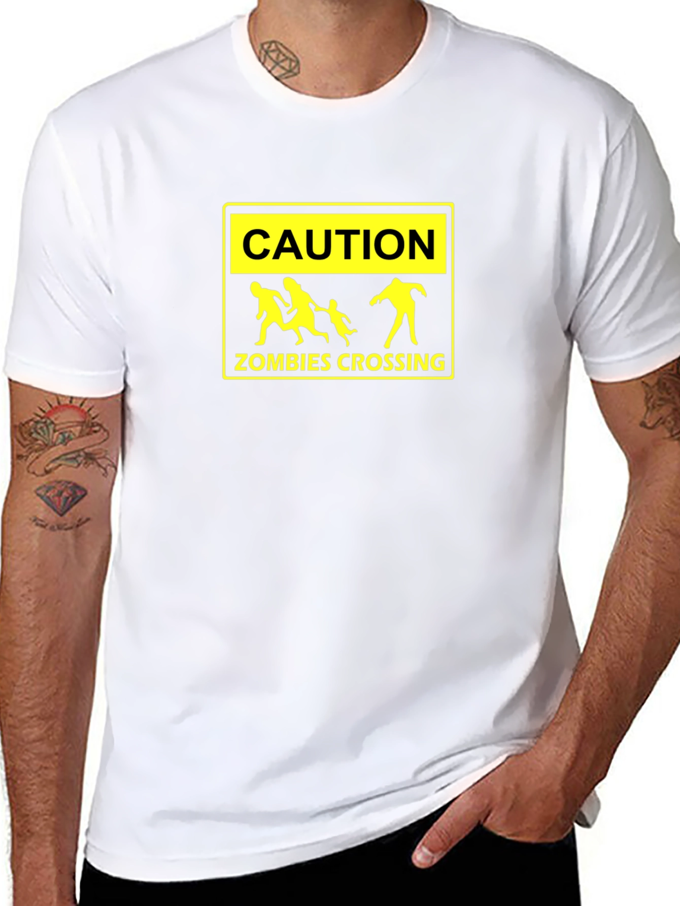 Caution Zombies Crossing Black Graphic Tee