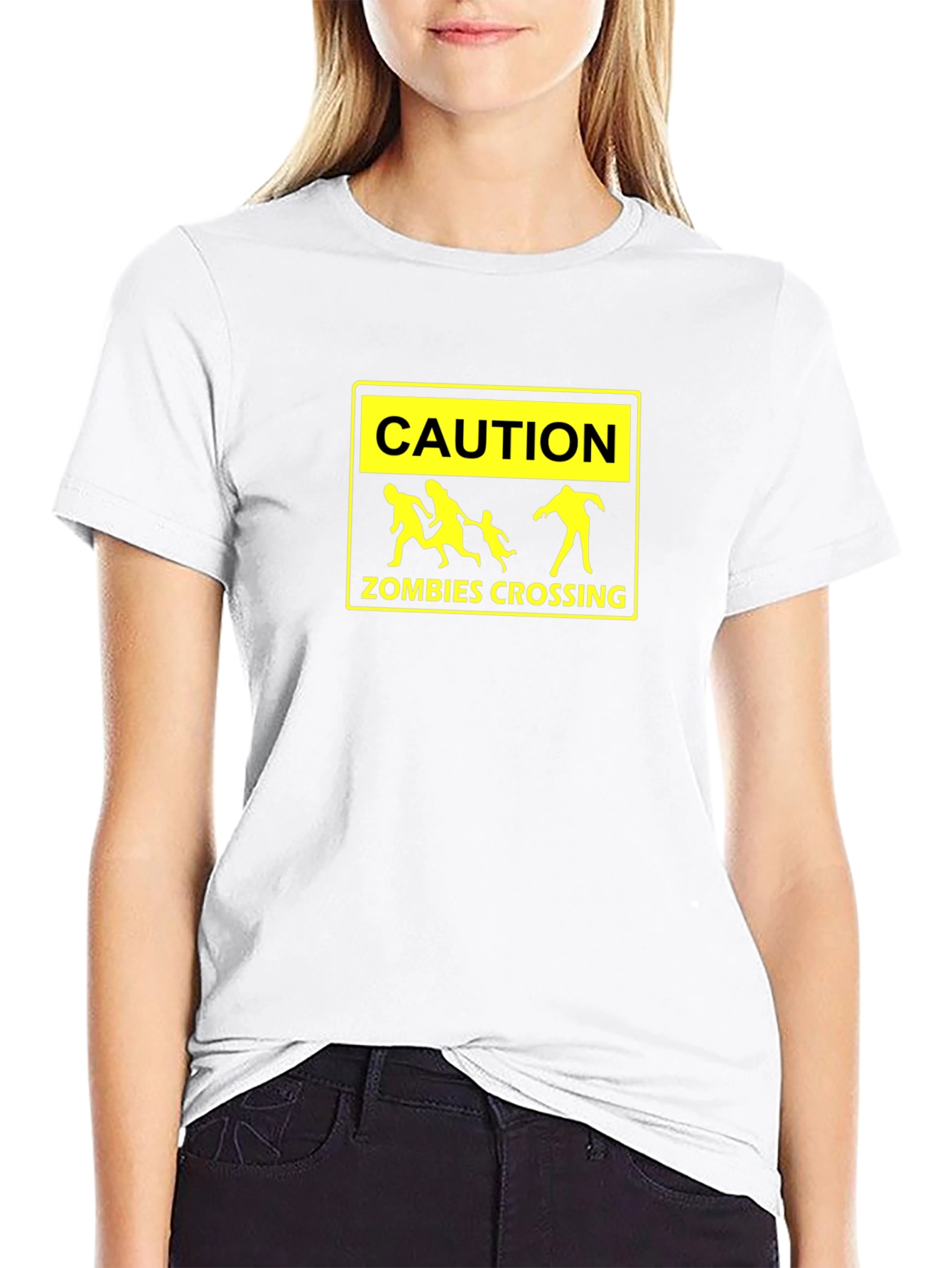 Caution Zombies Crossing Black Graphic Tee