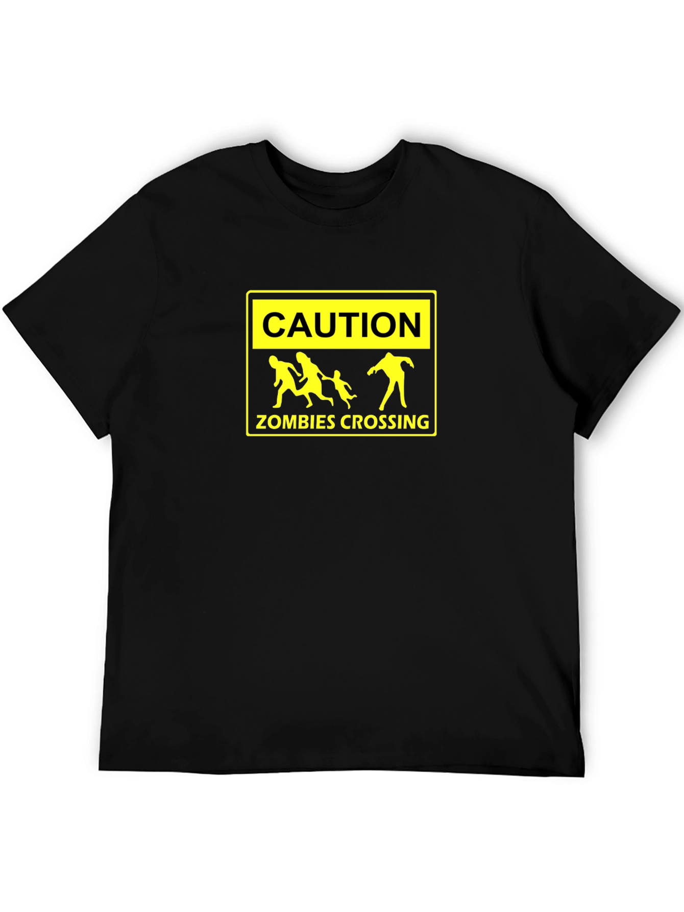 Caution Zombies Crossing Black Graphic Tee