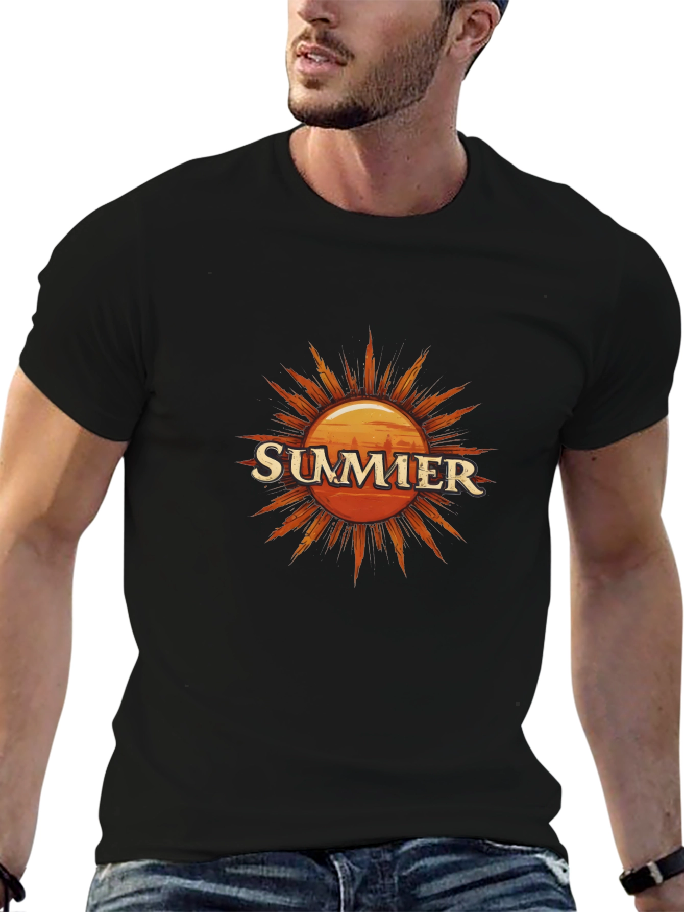 Summer Sun Graphic Tee - Black Cotton T-Shirt