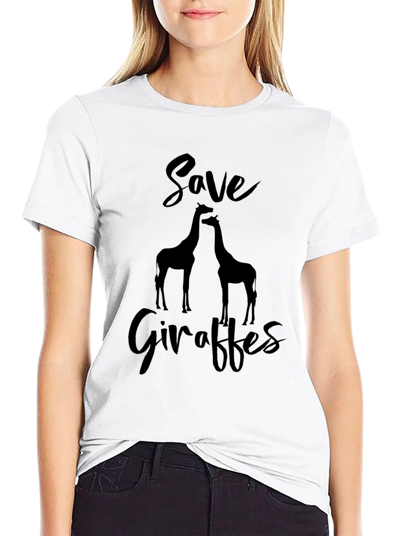 Save Giraffes Graphic Tee - Black Cotton Shirt
