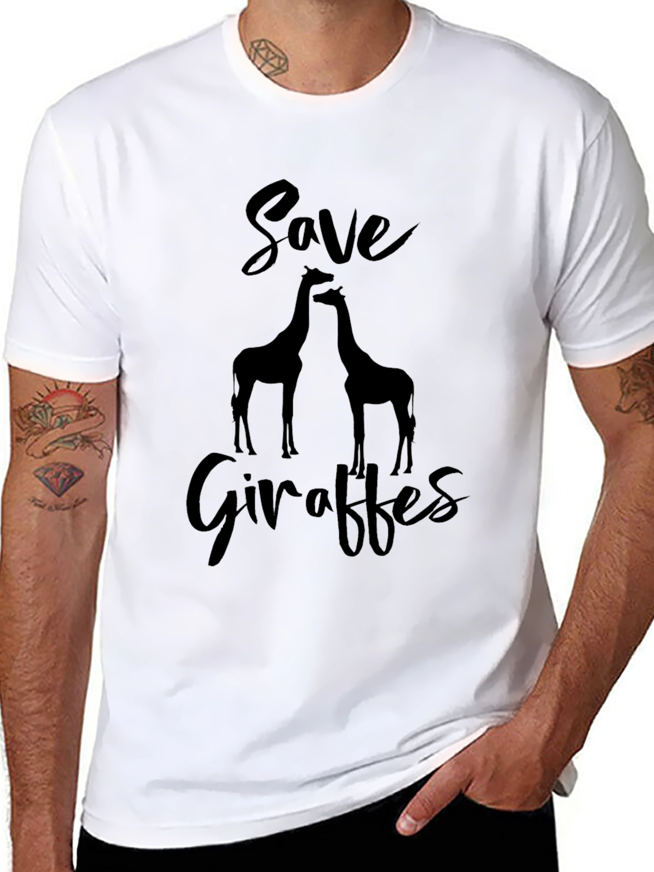 Save Giraffes Graphic Tee - Black Cotton Shirt
