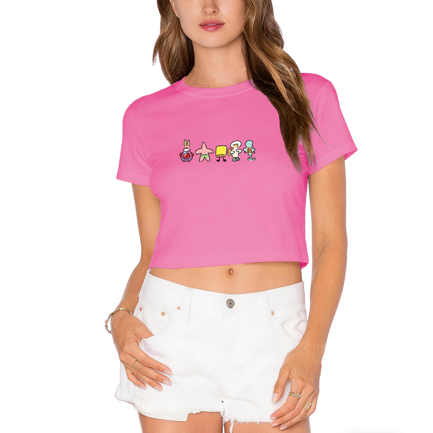 Cute SpongeBob Characters Graphic Casual Crop T?Shirt