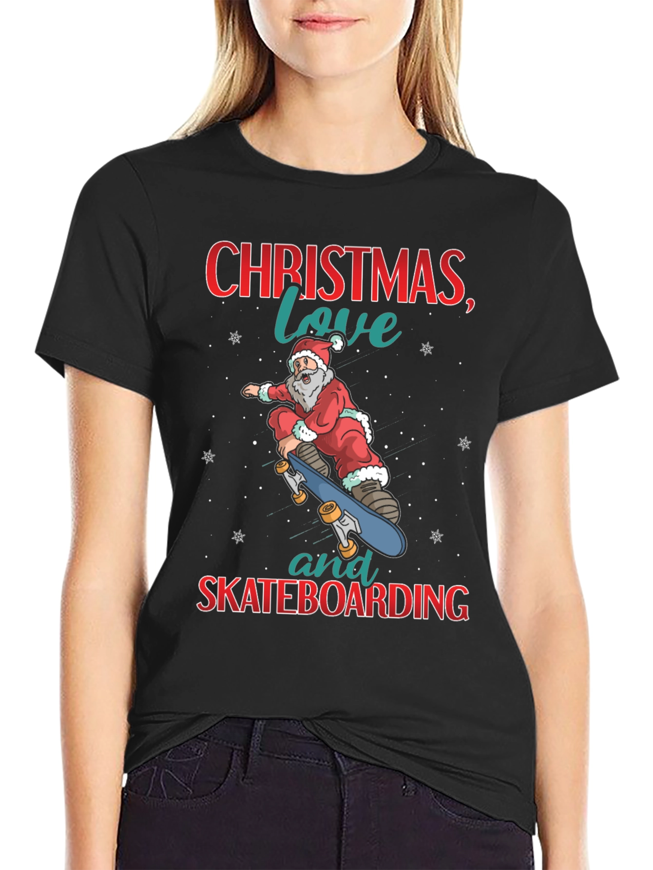 Santa Skateboarding Christmas T-Shirt