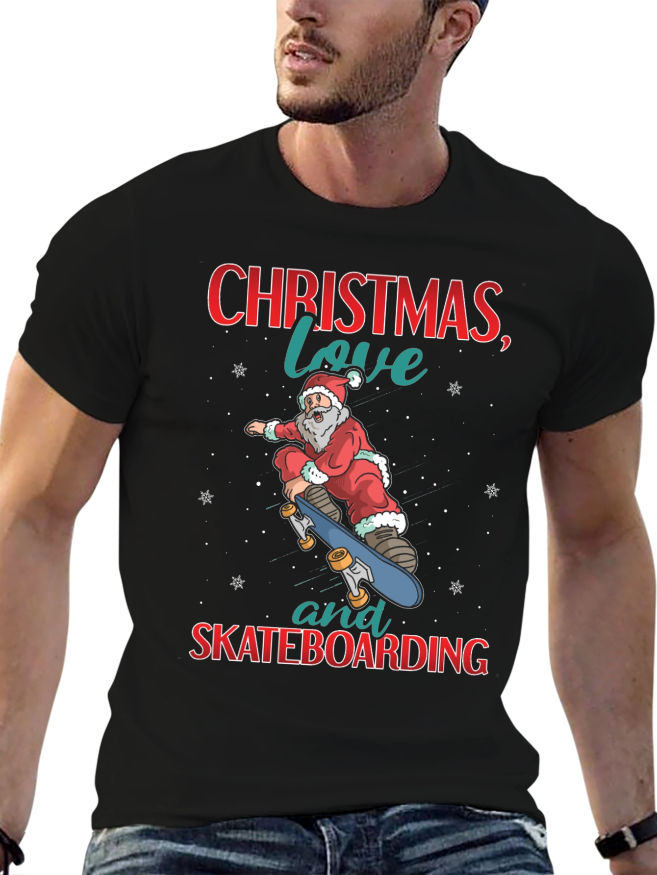 Santa Skateboarding Christmas T-Shirt