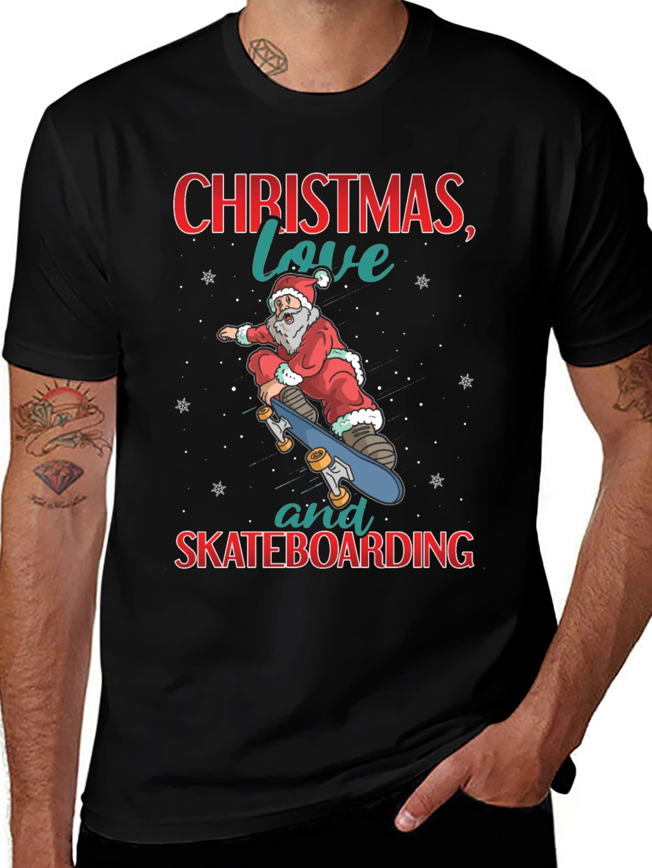 Santa Skateboarding Christmas T-Shirt