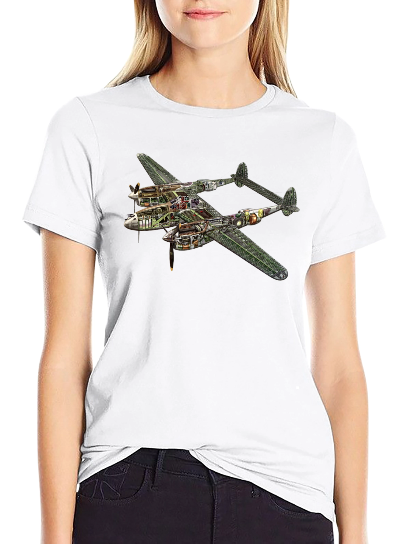 Unique P-38 Lightning Cutaway Graphic Tee