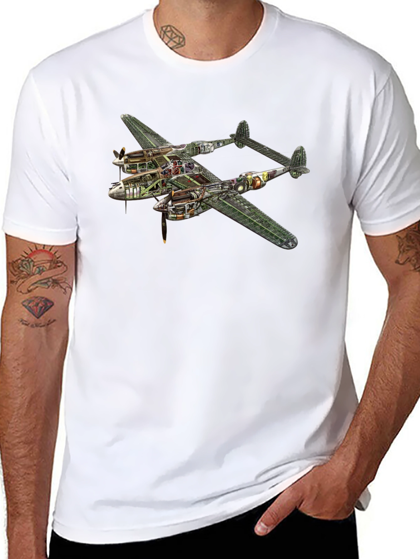 Unique P-38 Lightning Cutaway Graphic Tee