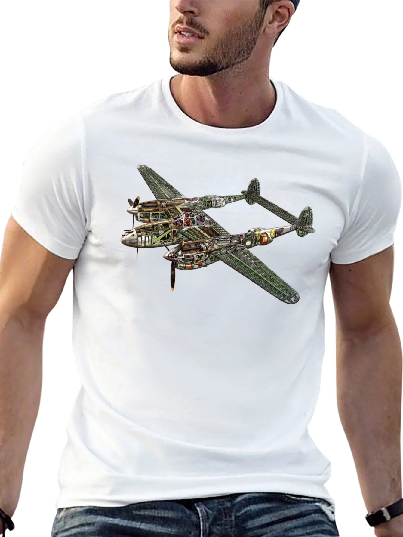 Unique P-38 Lightning Cutaway Graphic Tee