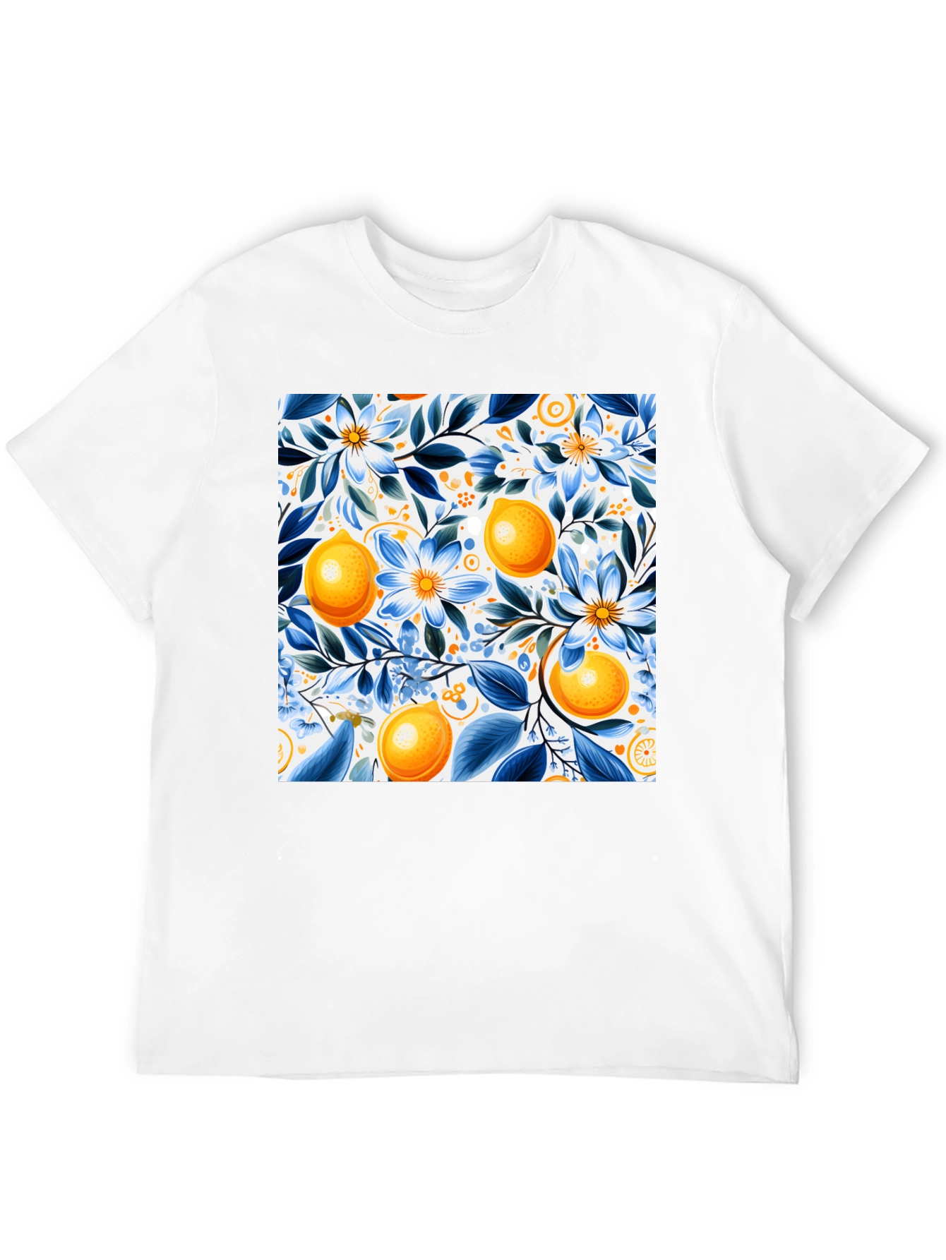 Floral Lemon Print Black T-Shirt