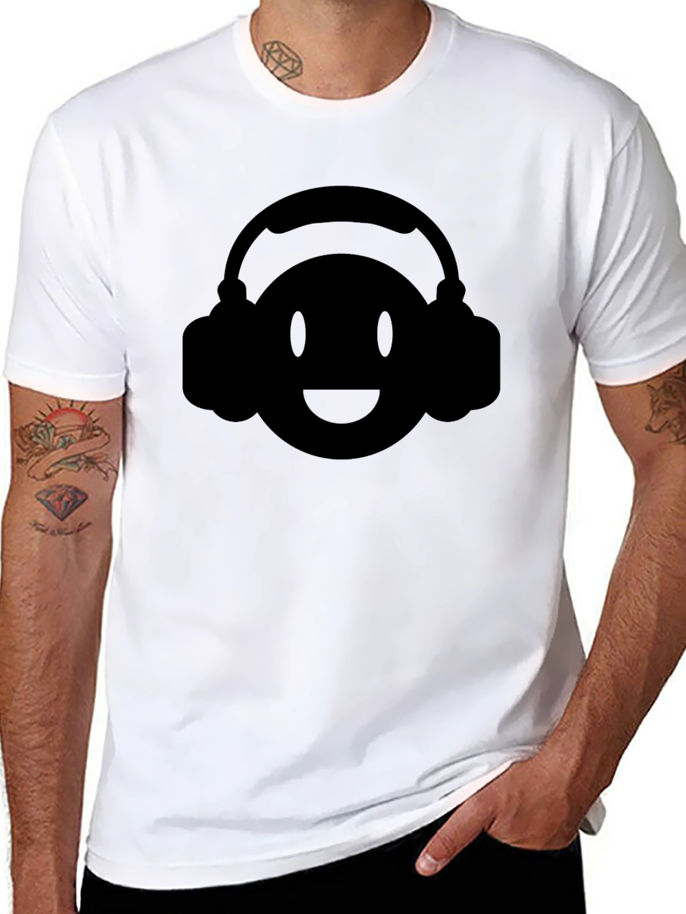 Cool DJ Smiley Face Black T-Shirt
