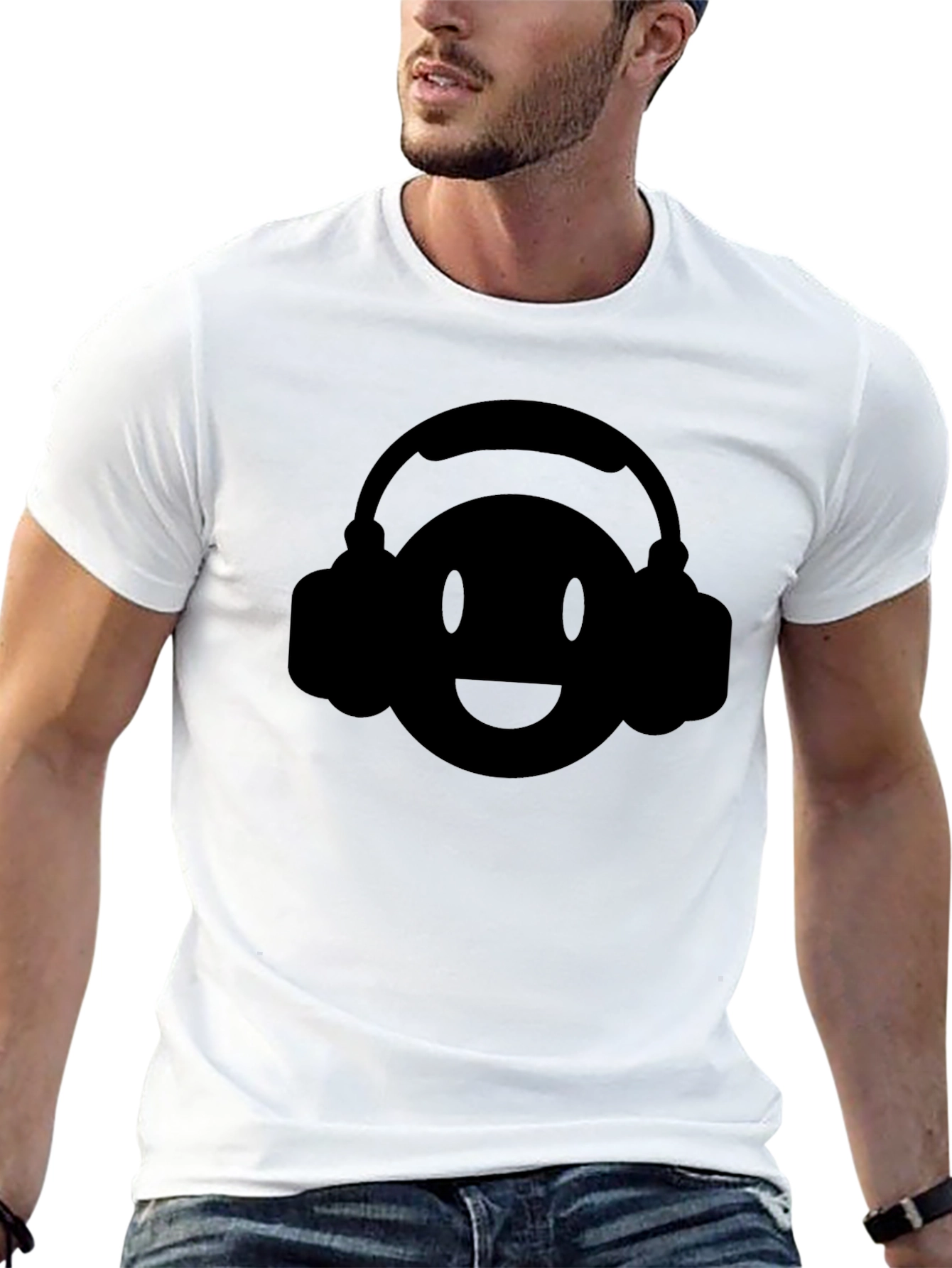 Cool DJ Smiley Face Black T-Shirt