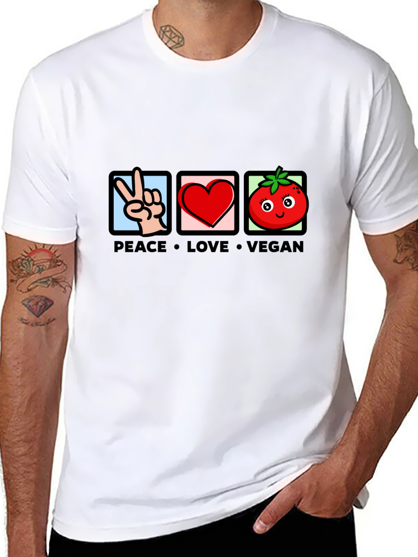Peace Love Vegan T-Shirt - Unisex Crew Neck