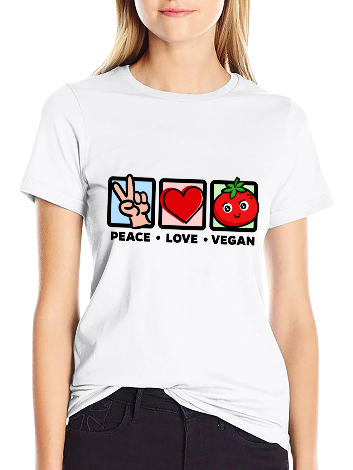 Peace Love Vegan T-Shirt - Unisex Crew Neck