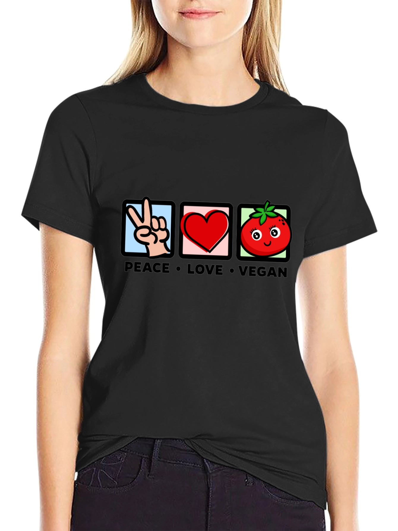 Peace Love Vegan T-Shirt - Unisex Crew Neck