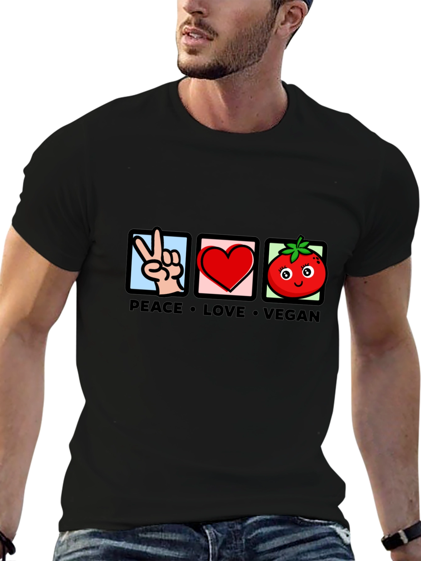 Peace Love Vegan T-Shirt - Unisex Crew Neck
