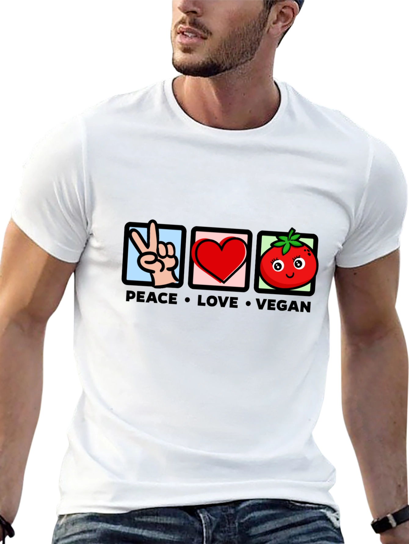 Peace Love Vegan T-Shirt - Unisex Crew Neck