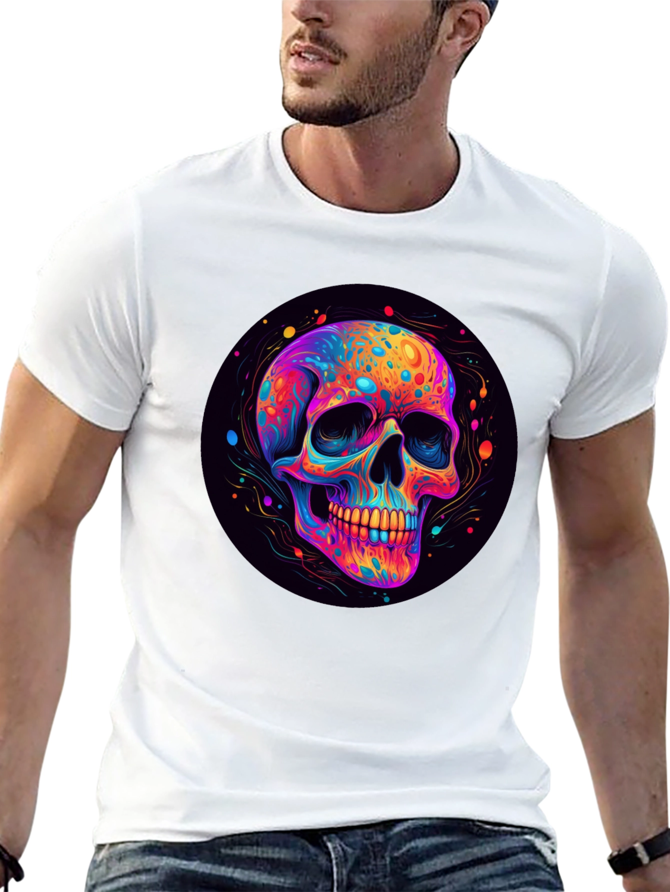 Vibrant Skull Graphic Black T-Shirt