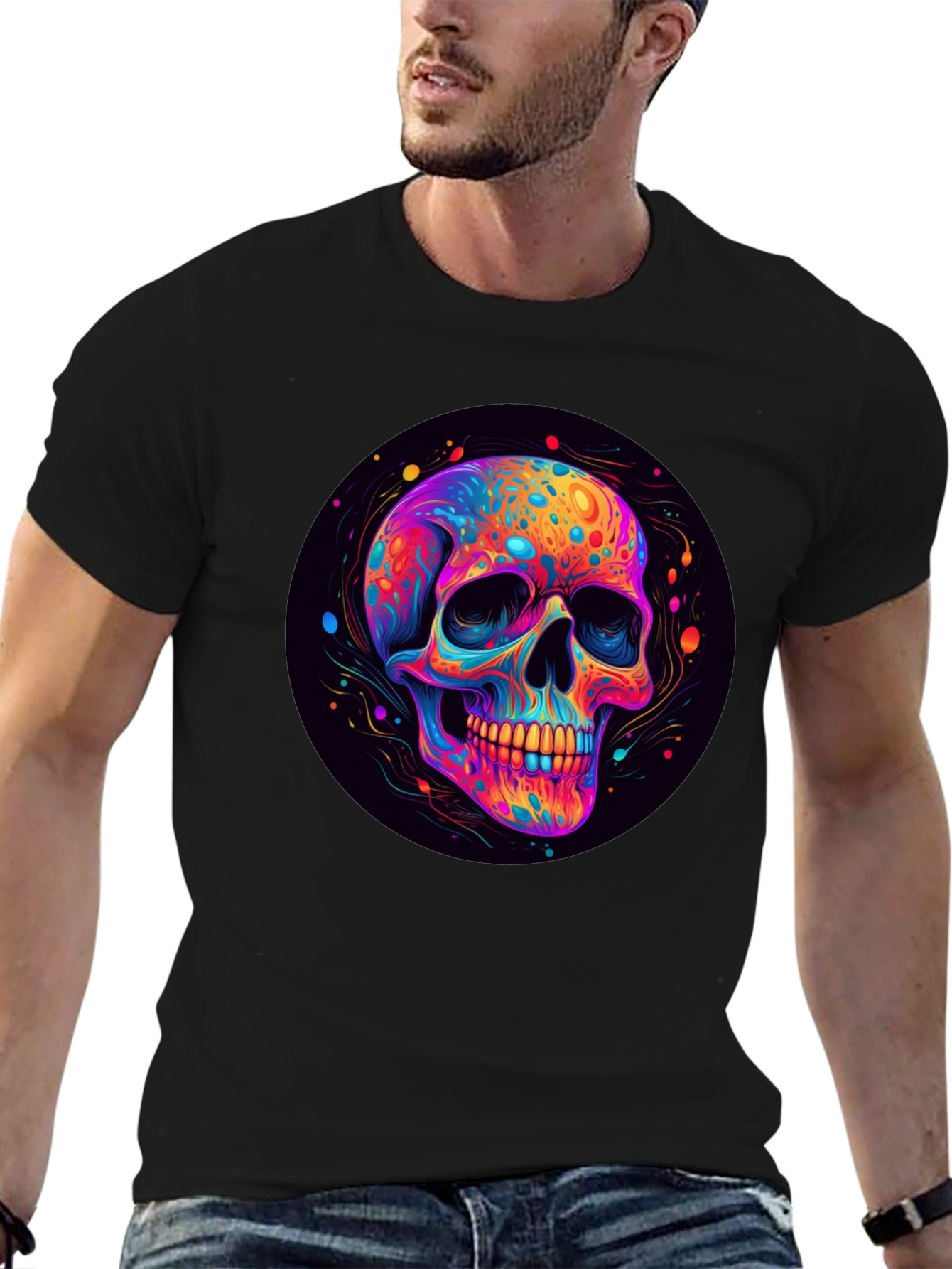Vibrant Skull Graphic Black T-Shirt