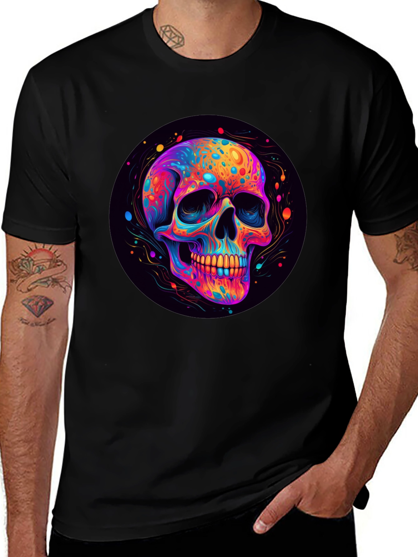 Vibrant Skull Graphic Black T-Shirt