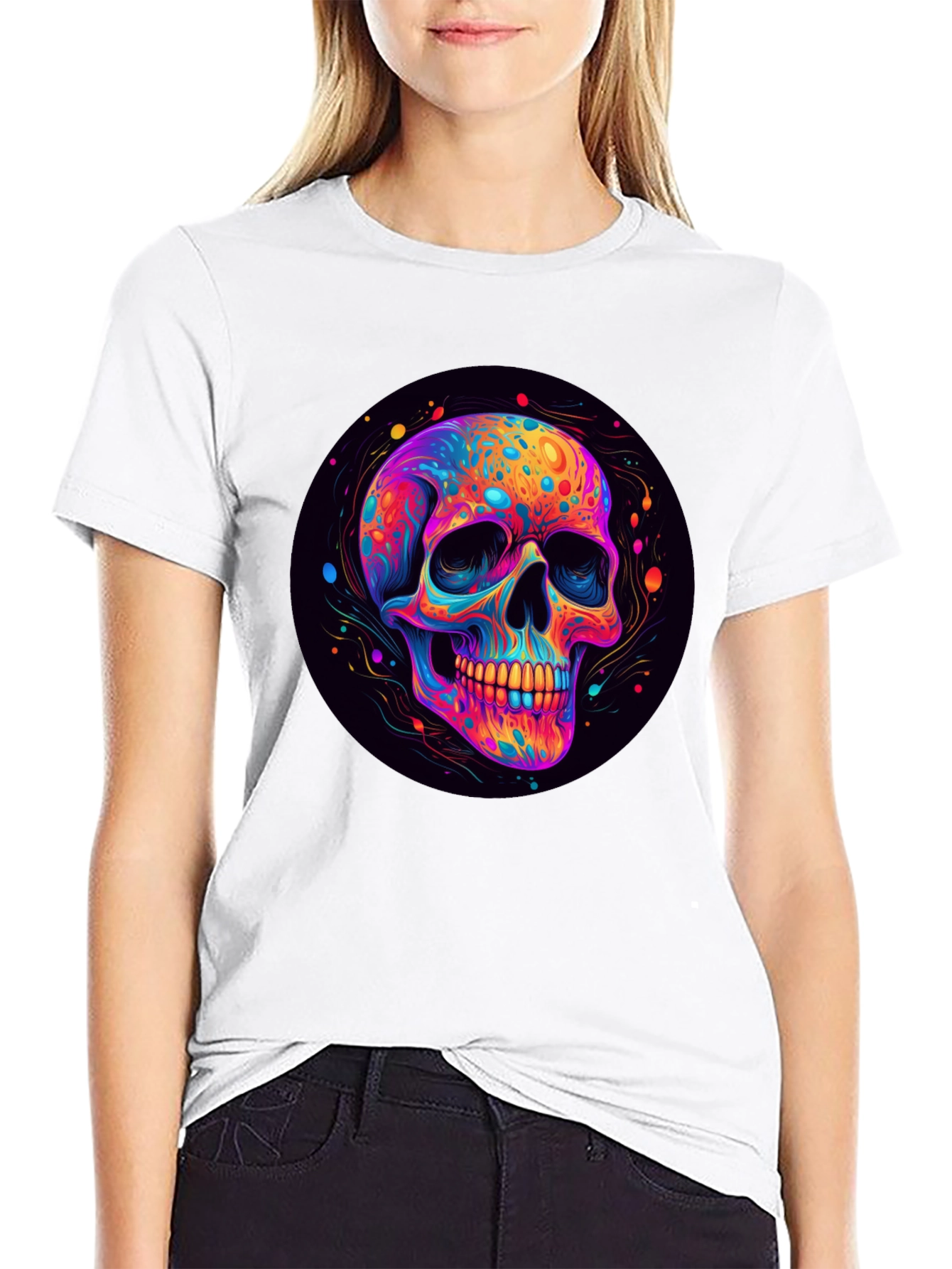 Vibrant Skull Graphic Black T-Shirt