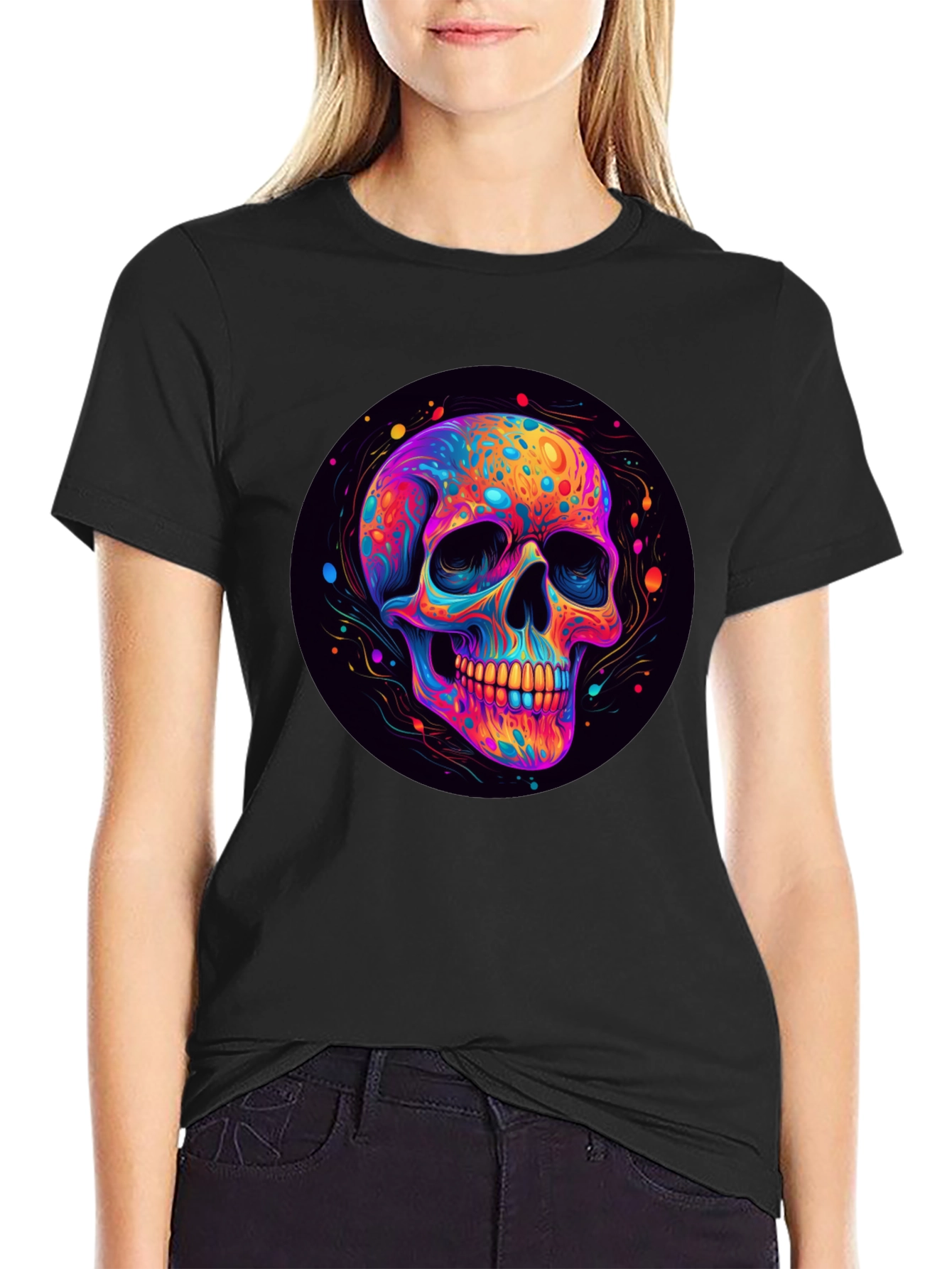 Vibrant Skull Graphic Black T-Shirt