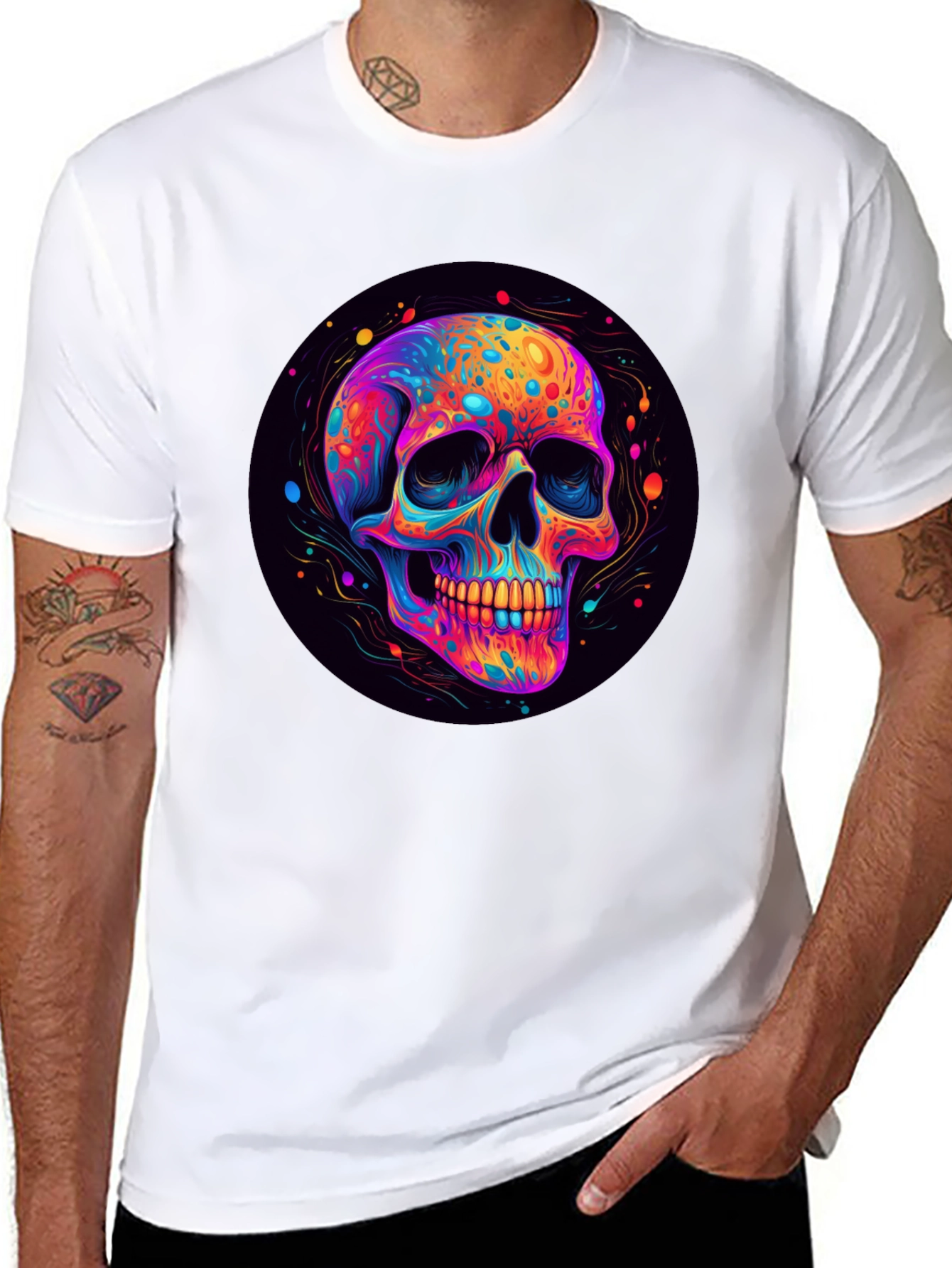 Vibrant Skull Graphic Black T-Shirt