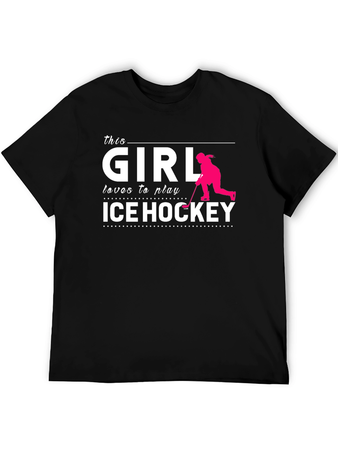 This Girl Loves Ice Hockey T-Shirt Black Cotton