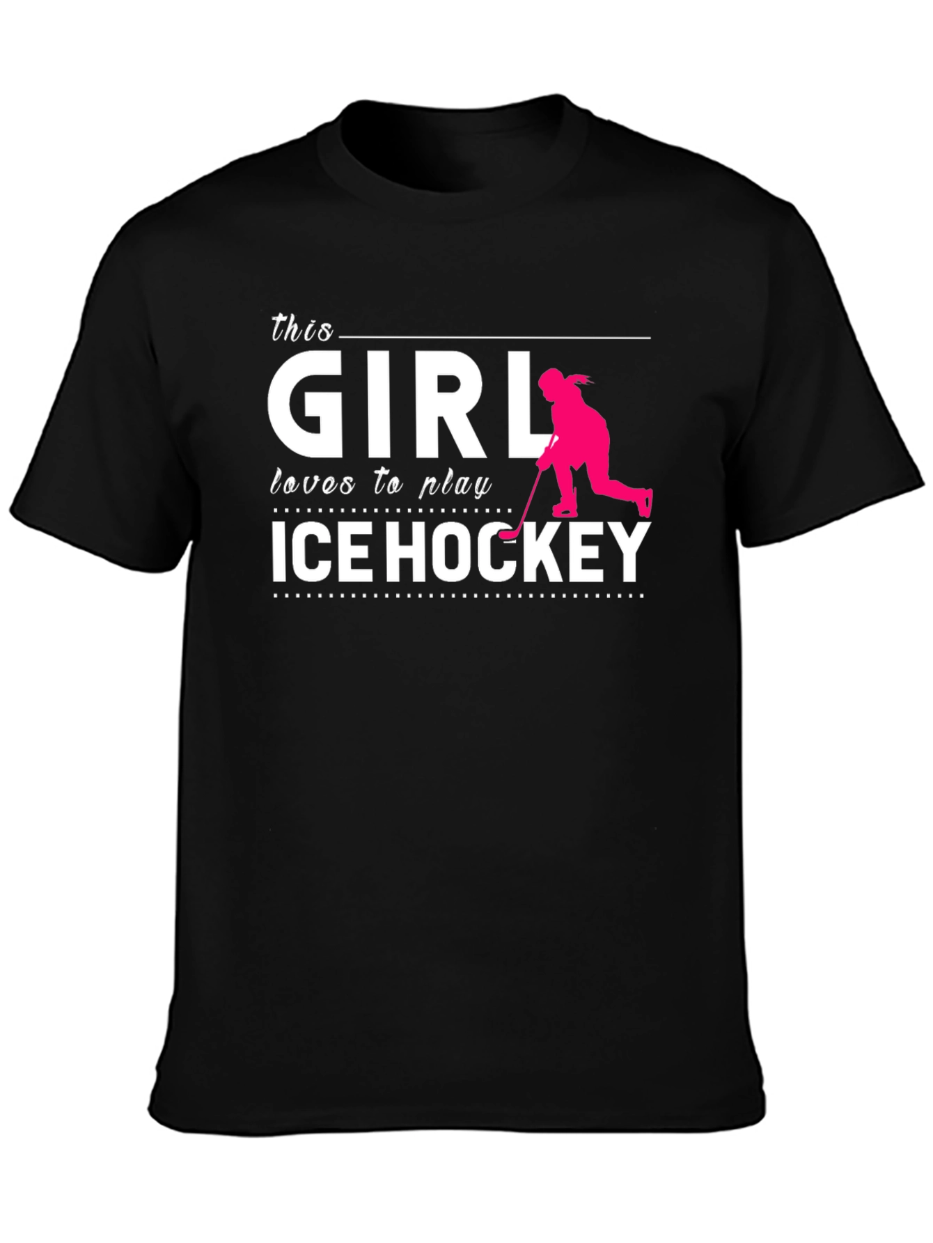 This Girl Loves Ice Hockey T-Shirt Black Cotton