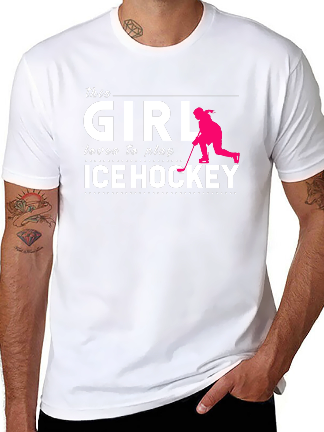 This Girl Loves Ice Hockey T-Shirt Black Cotton