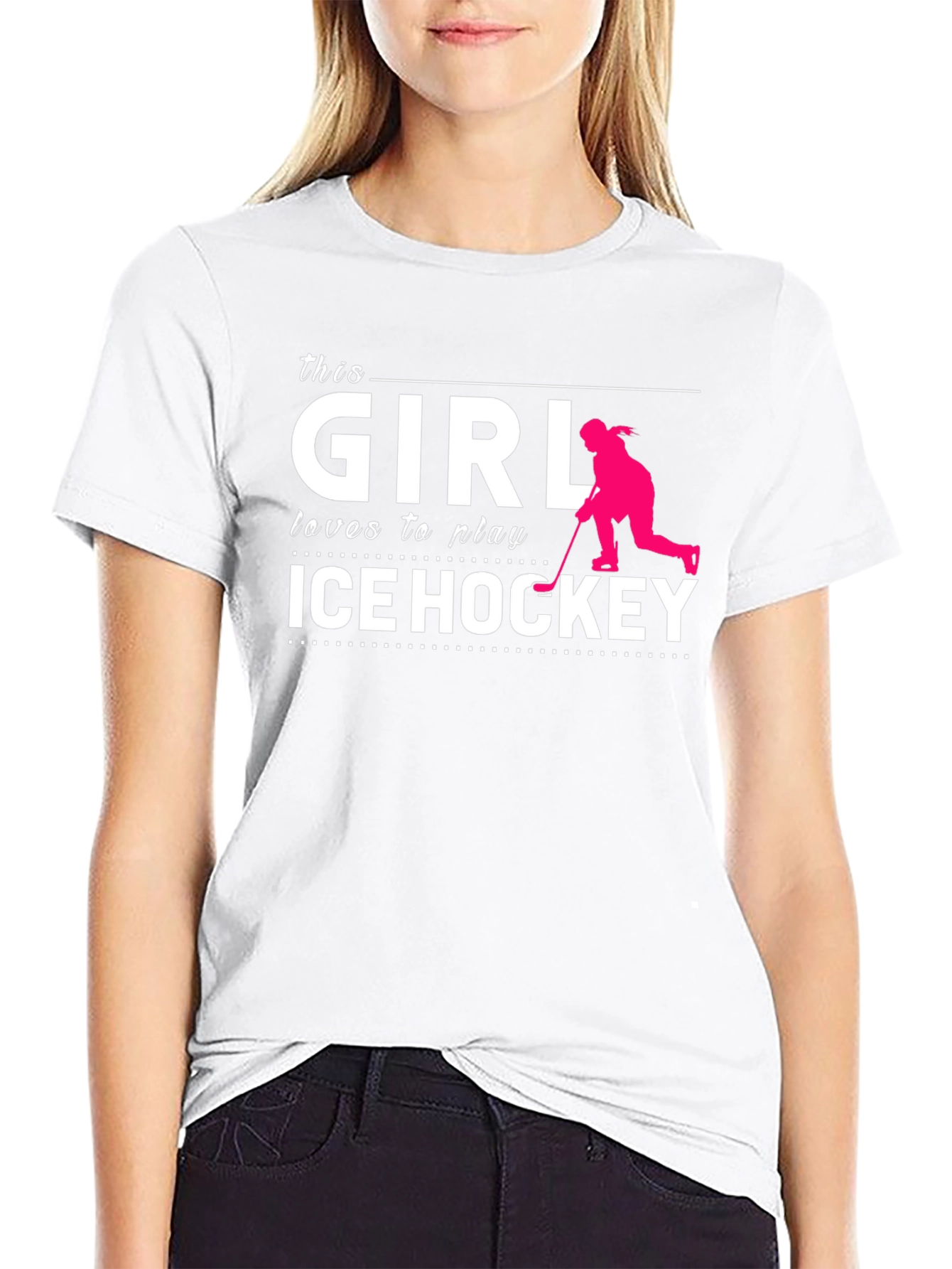 This Girl Loves Ice Hockey T-Shirt Black Cotton