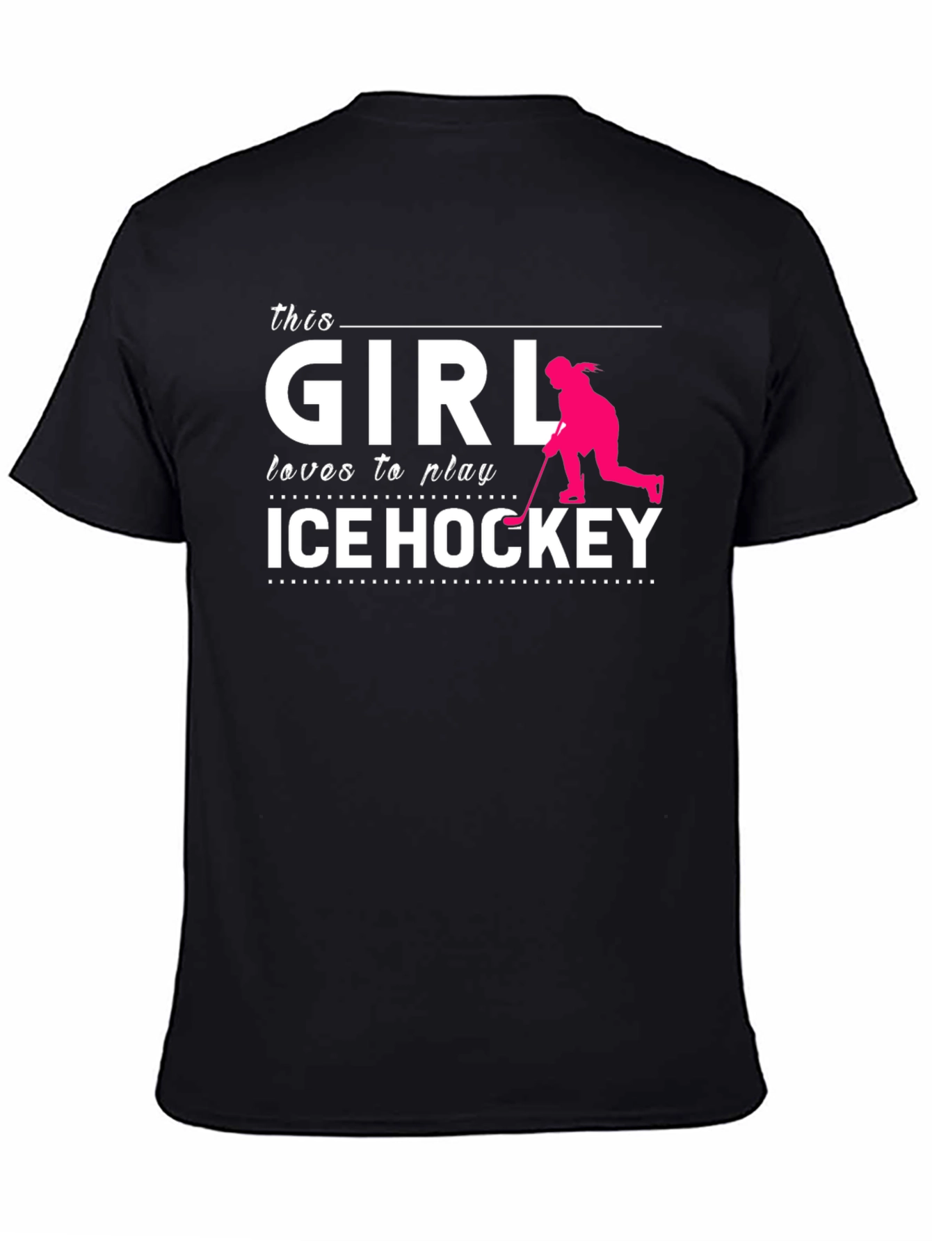 This Girl Loves Ice Hockey T-Shirt Black Cotton