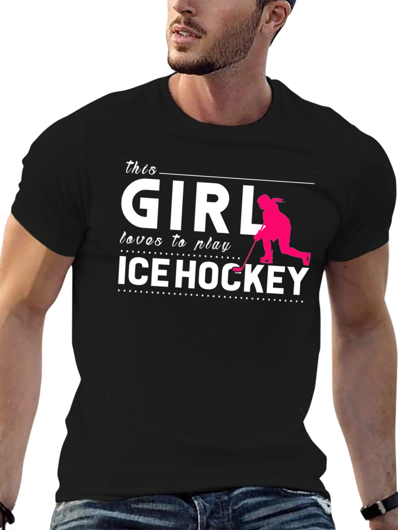 This Girl Loves Ice Hockey T-Shirt Black Cotton