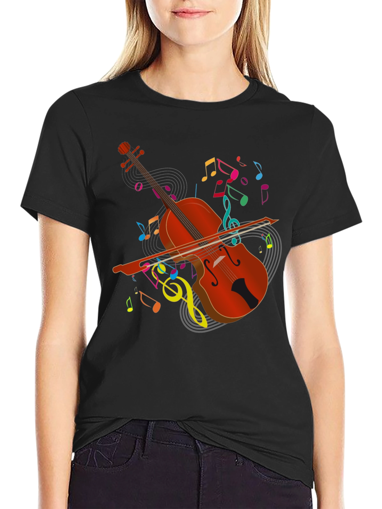 Musical Cello Graphic Tee - Black