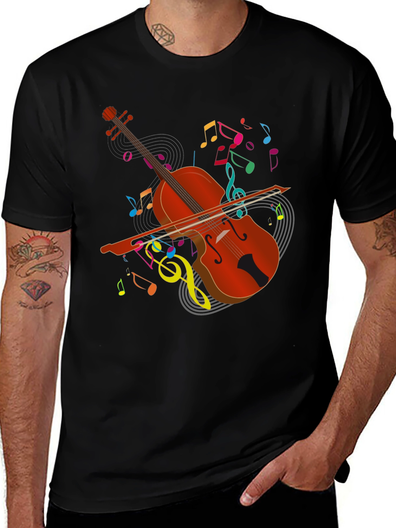 Musical Cello Graphic Tee - Black