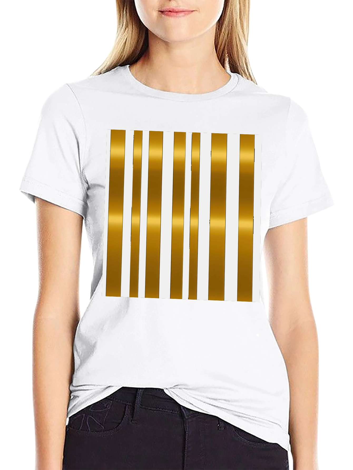 Striped Gold & White Graphic Tee