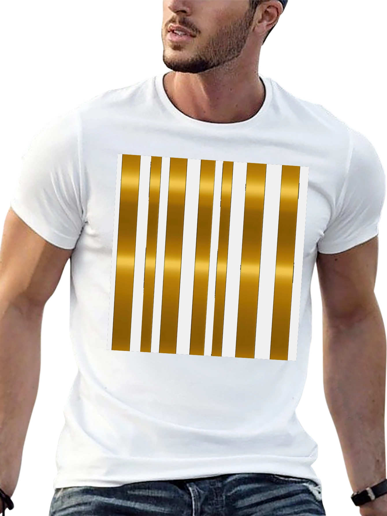 Striped Gold & White Graphic Tee