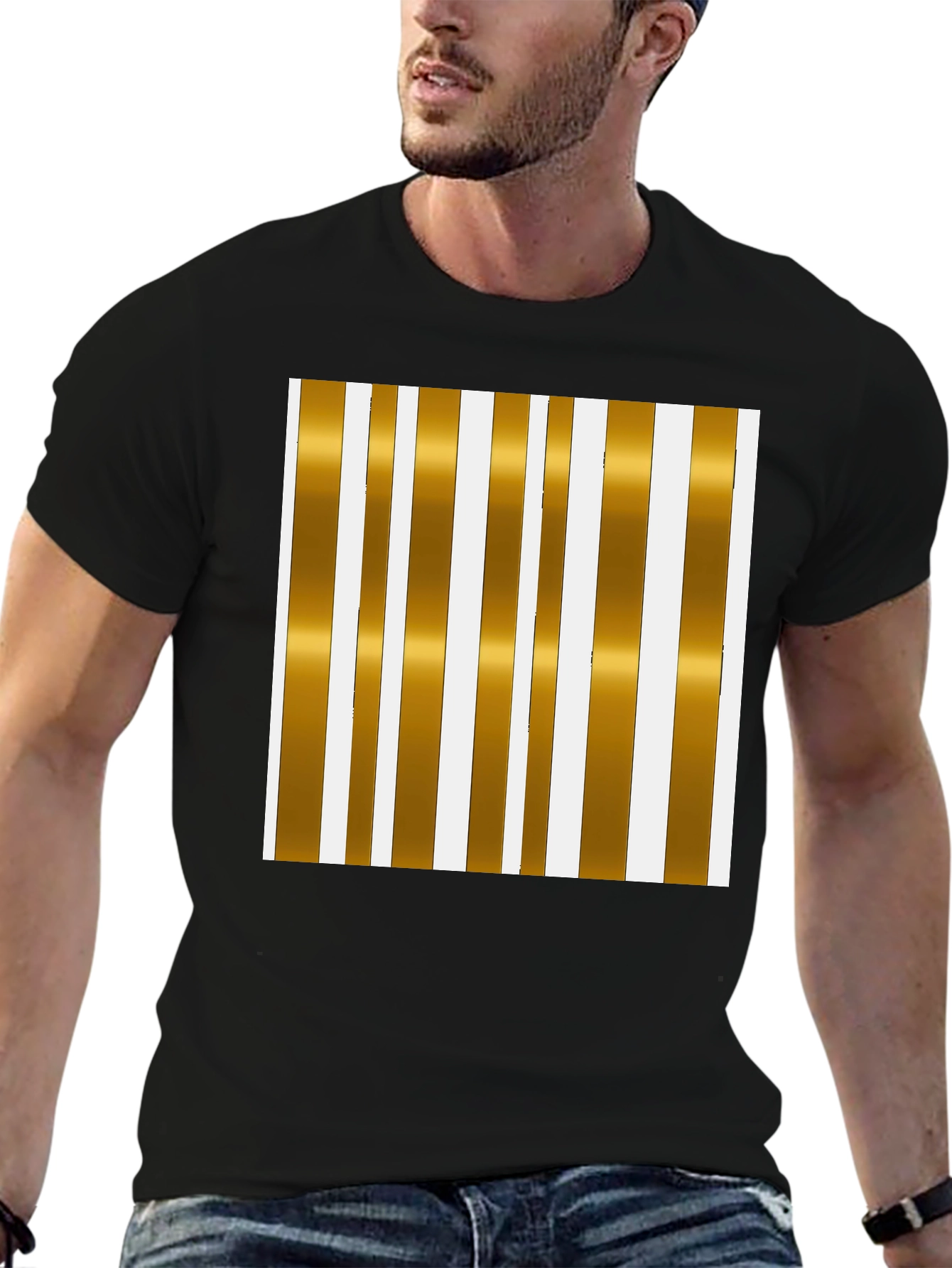 Striped Gold & White Graphic Tee